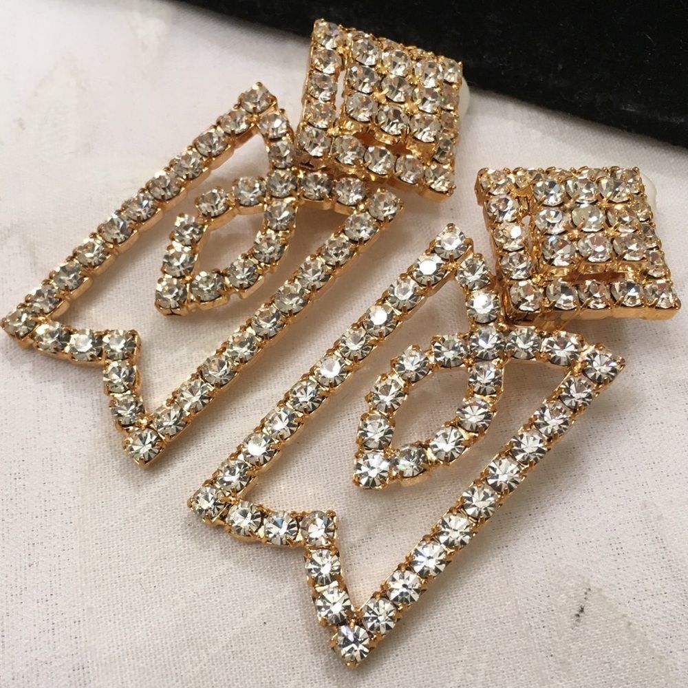 Vintage Gold Earrings With Swarovski Stones